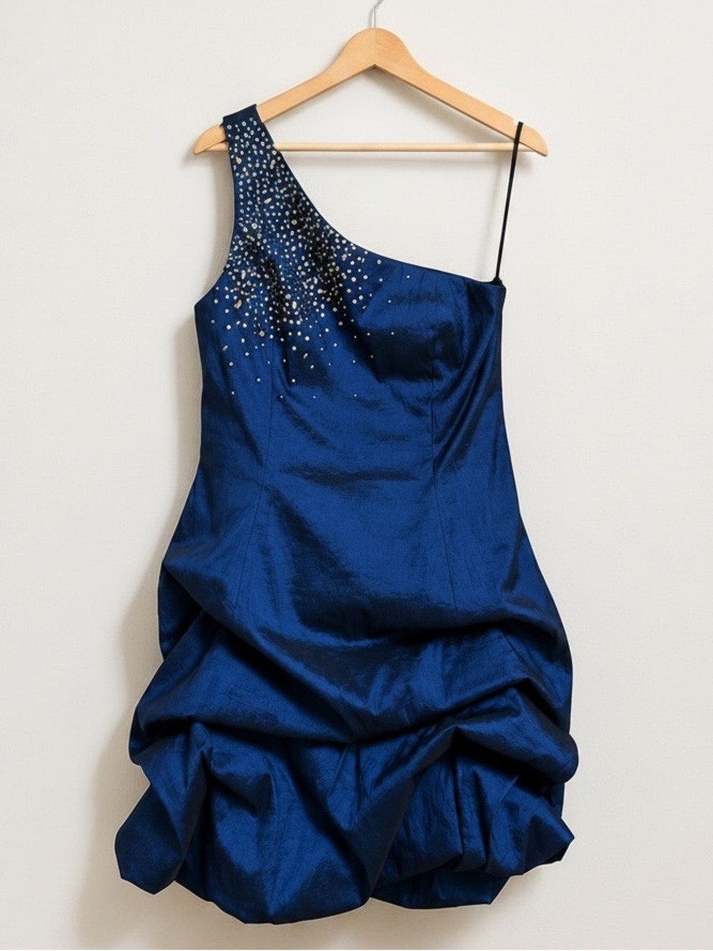Betsy & Adam Y2K Blue Rhinestone One Shoulder Bubble Hem Dress Size 12